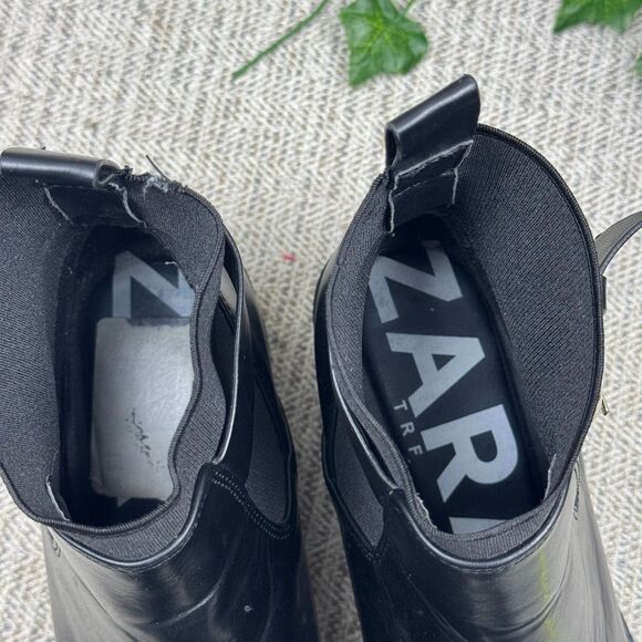 ZARA Women Size 39/8.5 Ankle Boots Black Heel Pointed Toe Buckle - Picture 6 of 9